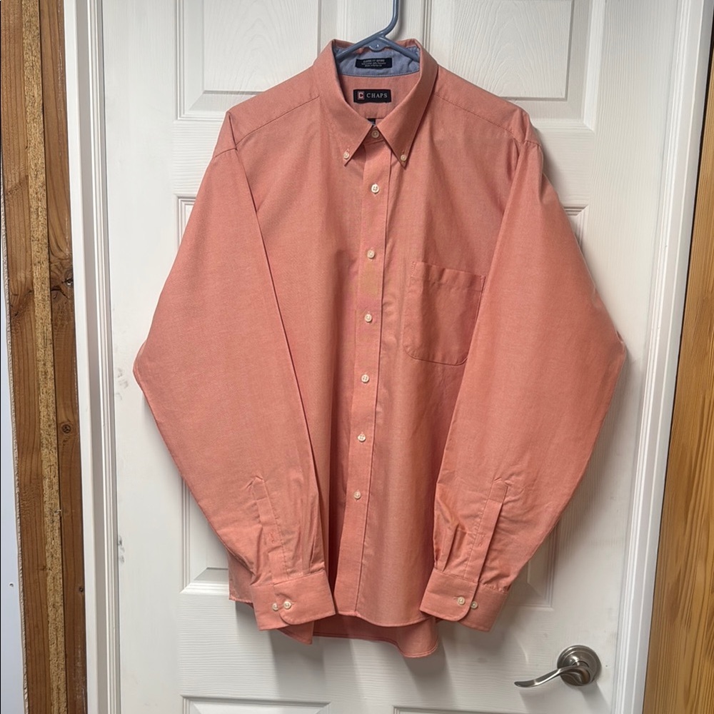 Chaps Men's classic fit Oxford Salmon Shirt, 17-17.5, 36/37, wrinkle free